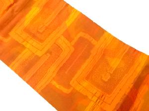 リサイクル　ふくれ織手織り紬変わり色紙に抽象模様織出し名古屋帯